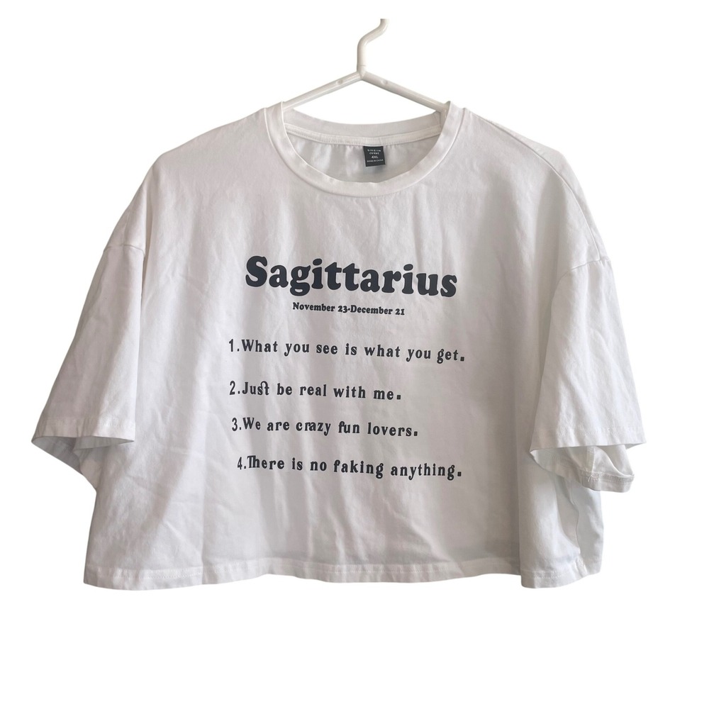 Womens Sagittarius Zodiac Sign Horoscope Oversized Casual Crop Top White‎ 4XL
